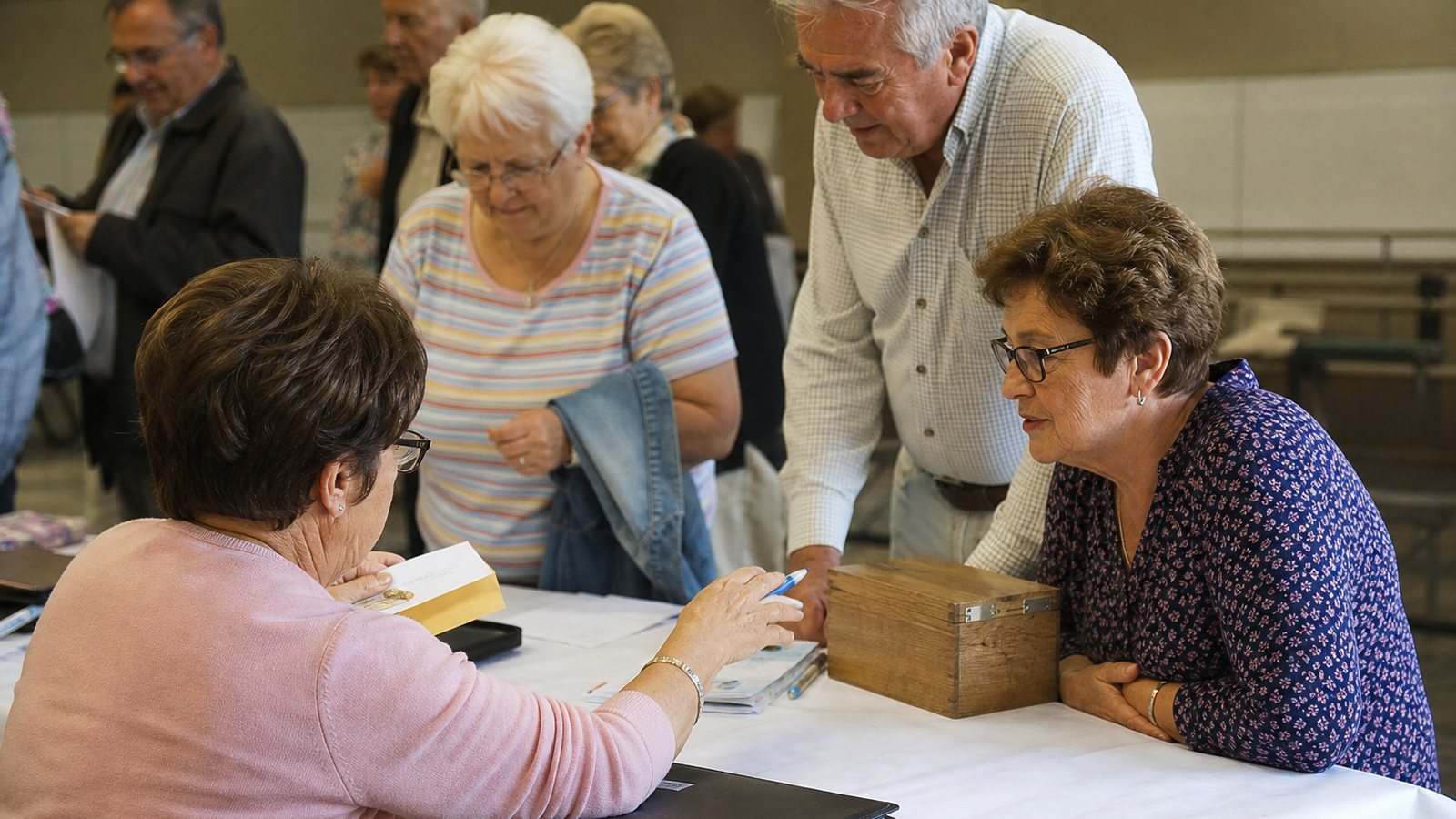 Table d'accueil où un adhérent s'inscrit et règle sa cotisation lors d'une permanence