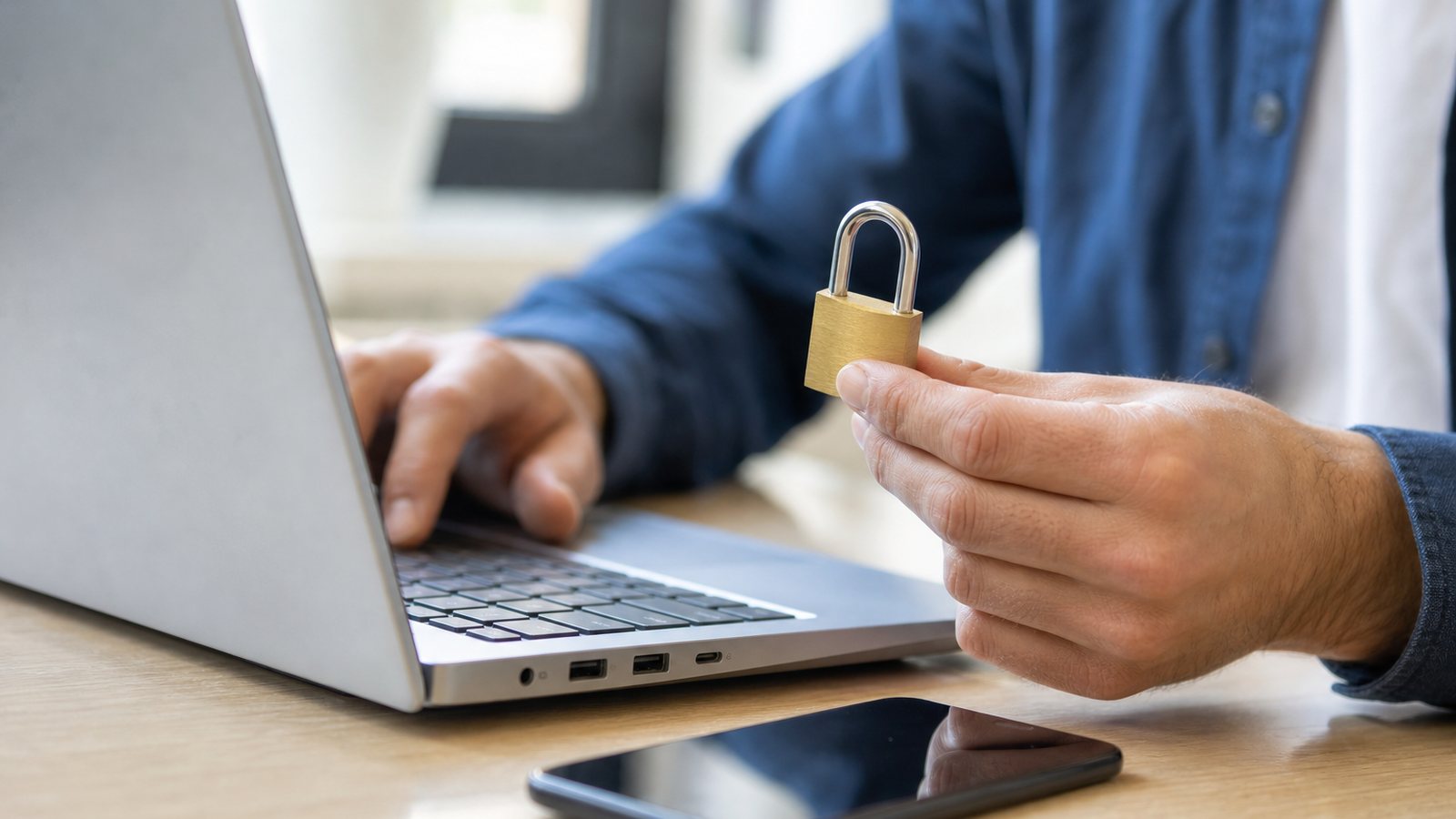 Responsable associatif protégeant le fichier des adhérents sur un ordinateur sécurisé